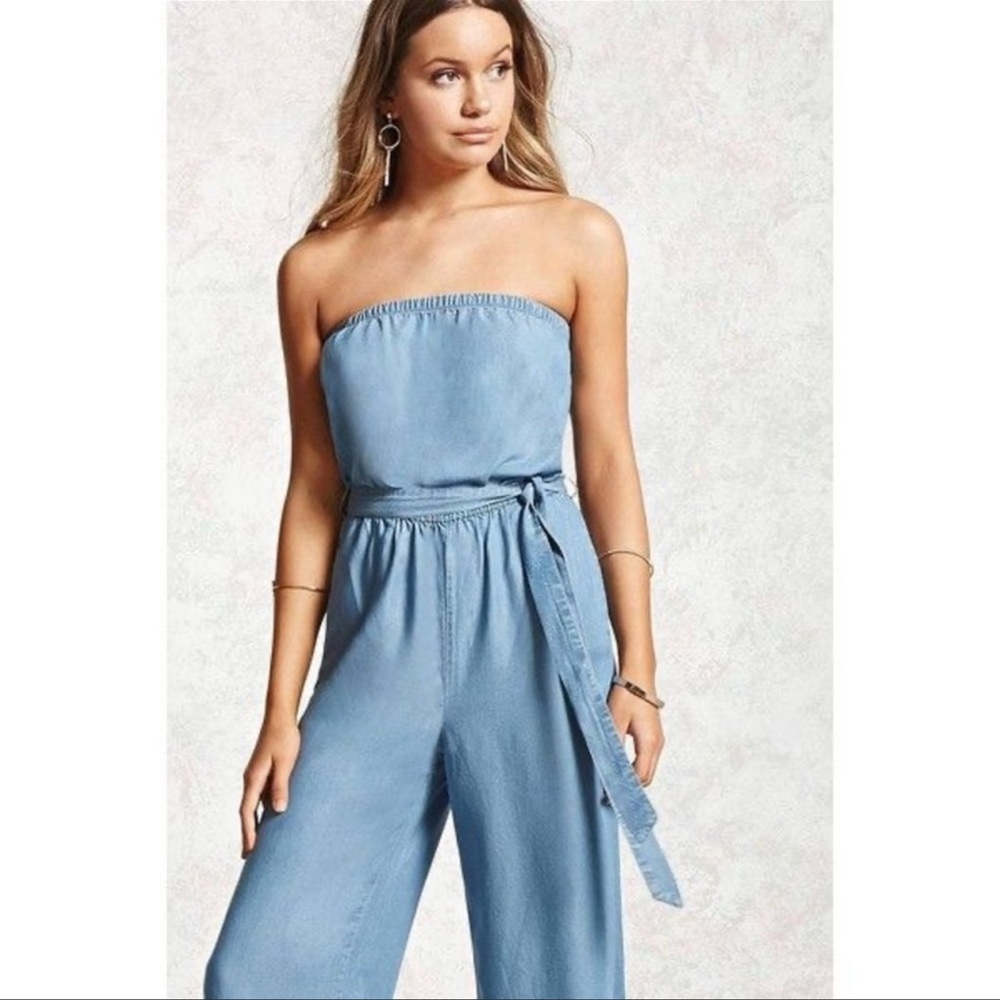 Strapless chambray jumpsuit